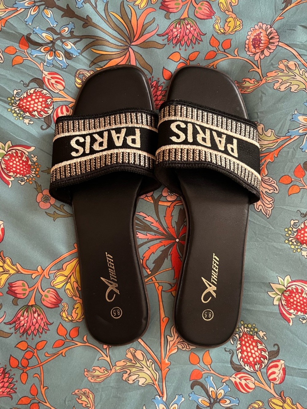 Paris Logo Slide Sandals in Black